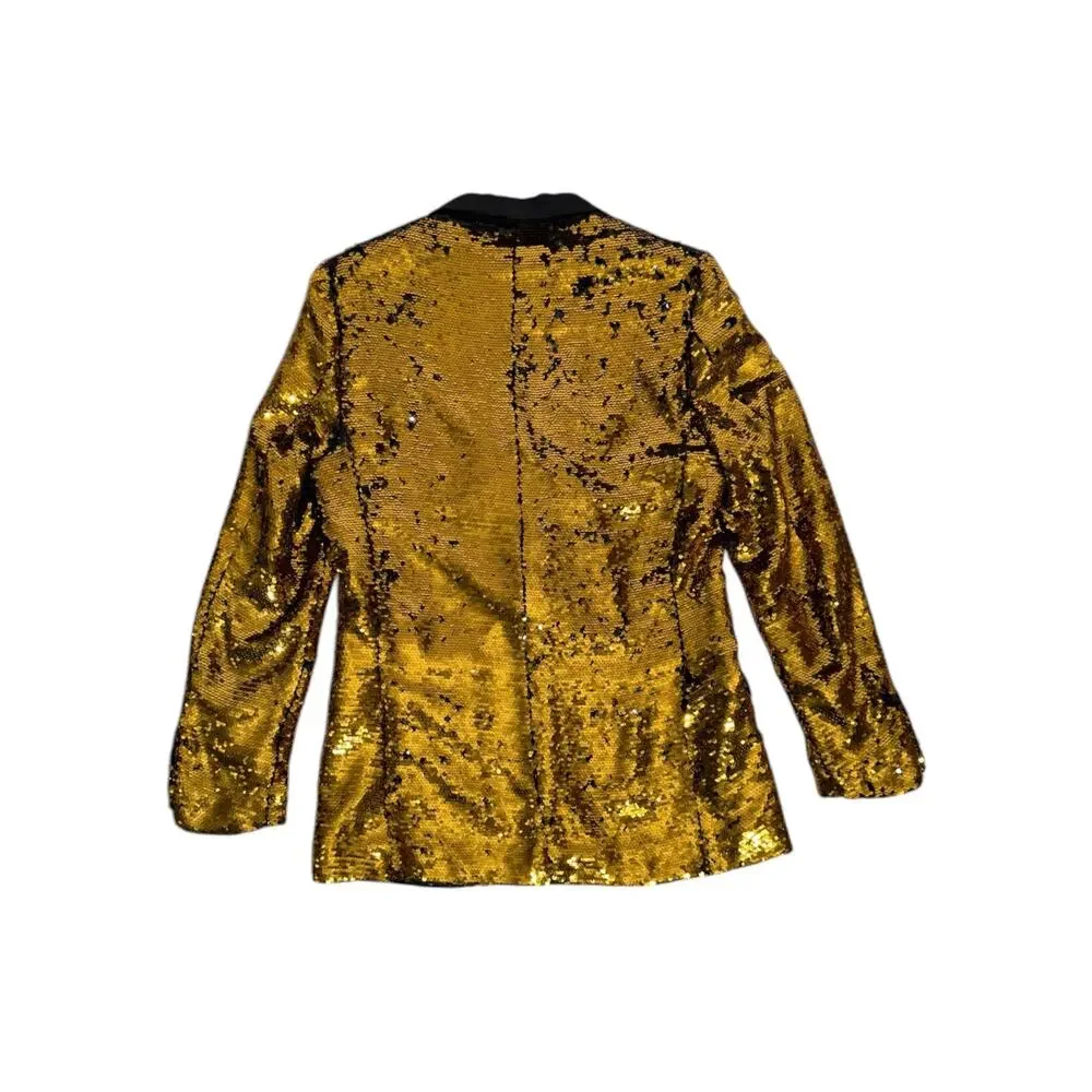 Alberto Nardoni Gold Sequin Tuxedo Blazer Satin Lapel Mens‎ Size M Jacket Prom